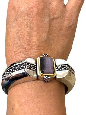 Vintage 90s "Girl Boss" Chunky Silver & Moonstone Statement Bracelet